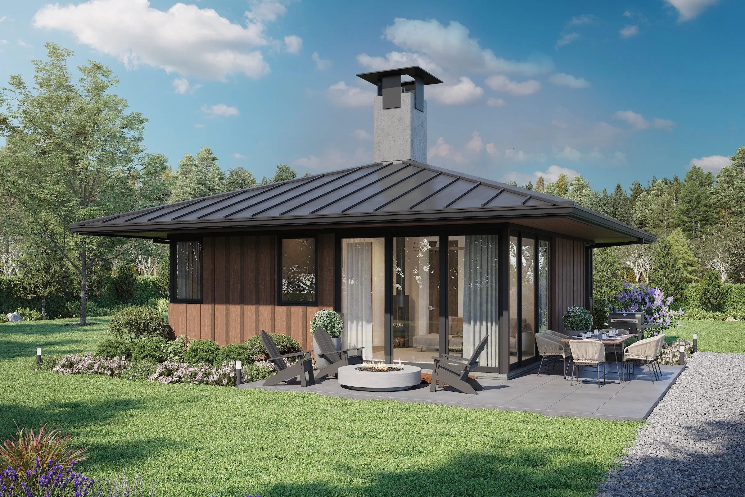 Modern tiny home in a landscaped backyard