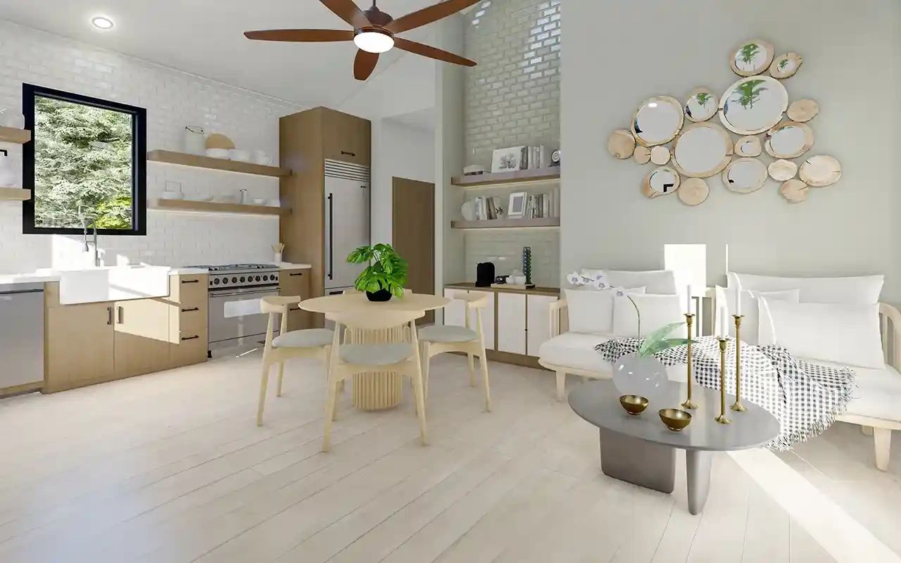 Bright modern open-plan kitchen and living room
